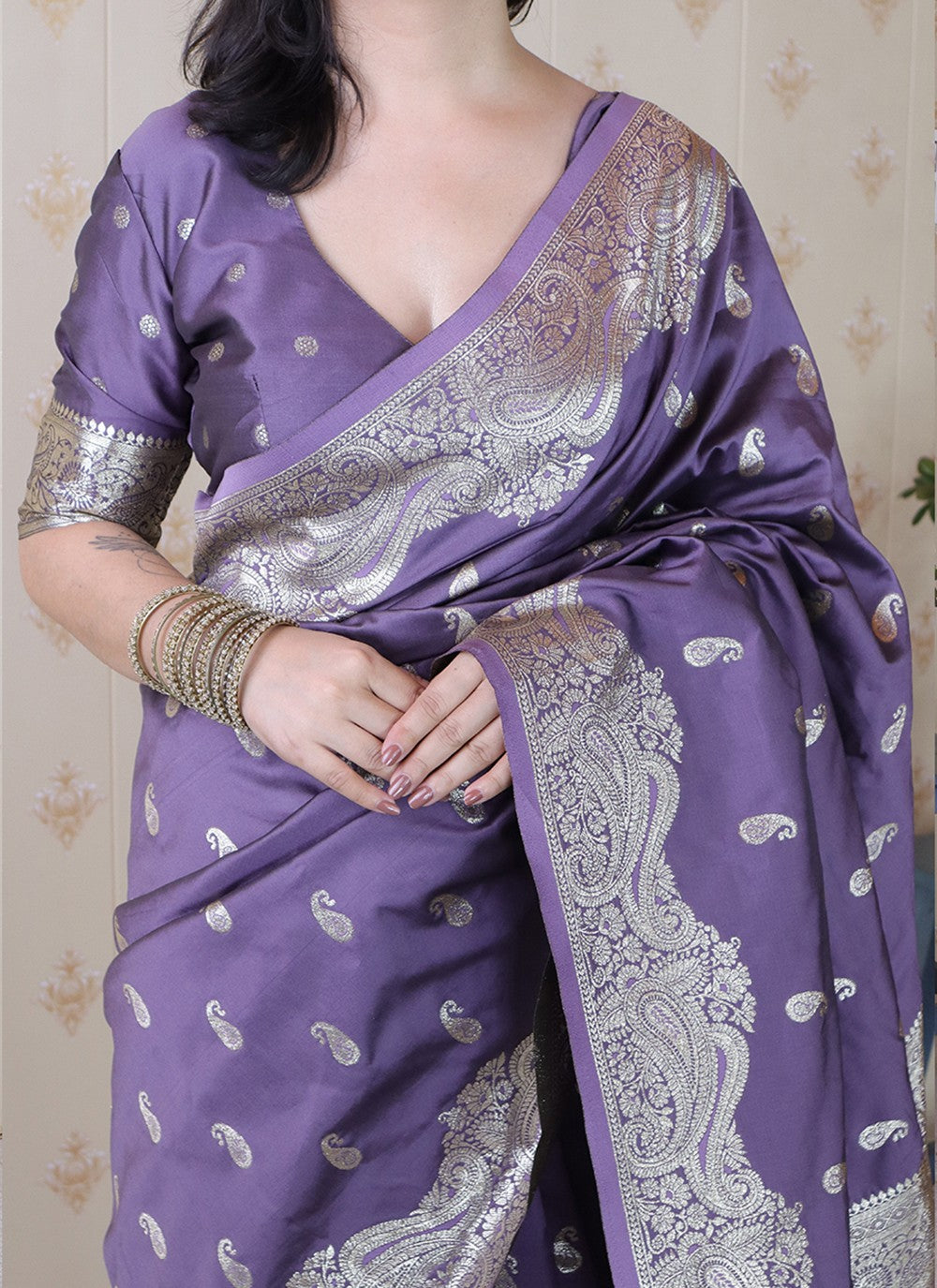 Grey Banarasi Silk Classic Saree Woven S19466