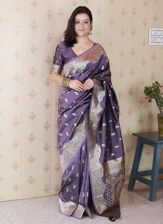 Grey Banarasi Silk Classic Saree Woven S19466