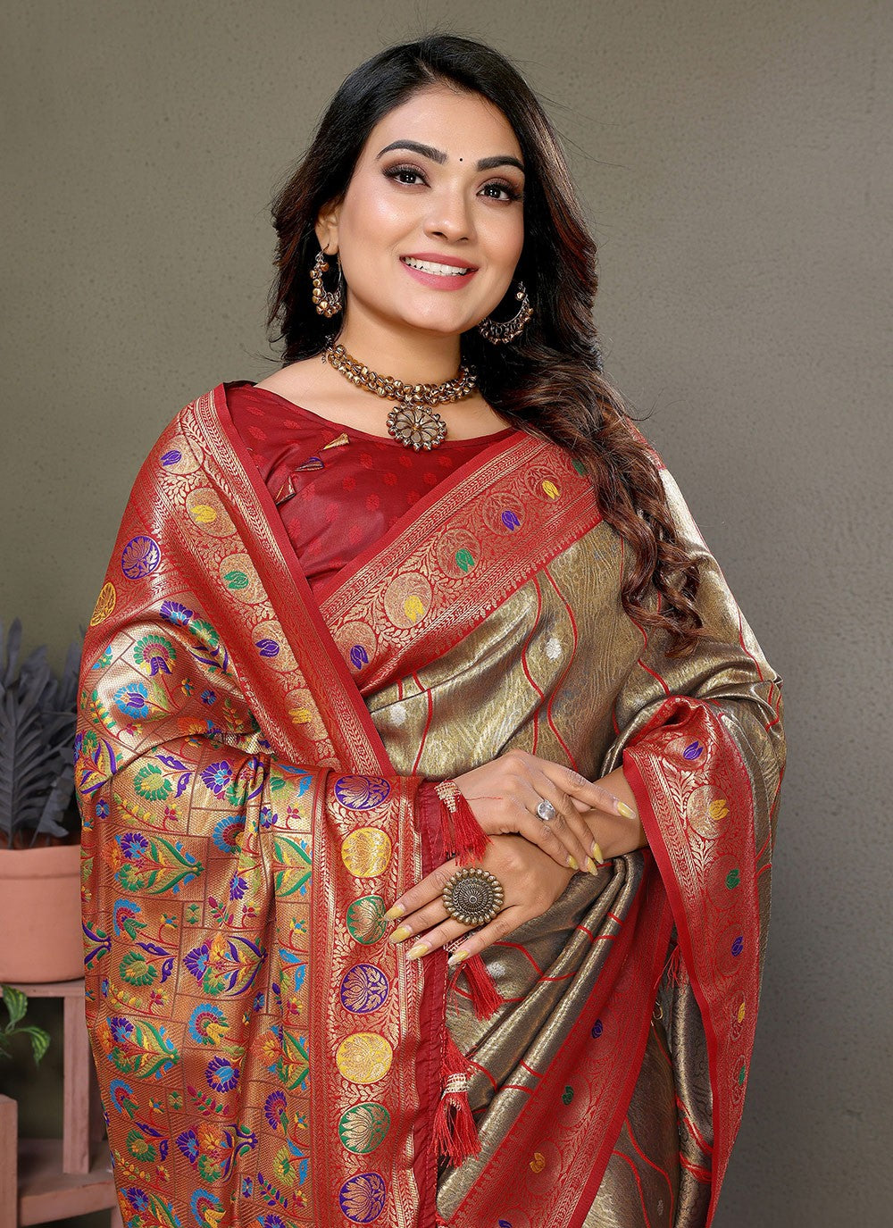 Woven Banarasi Silk Brown Saree S14787