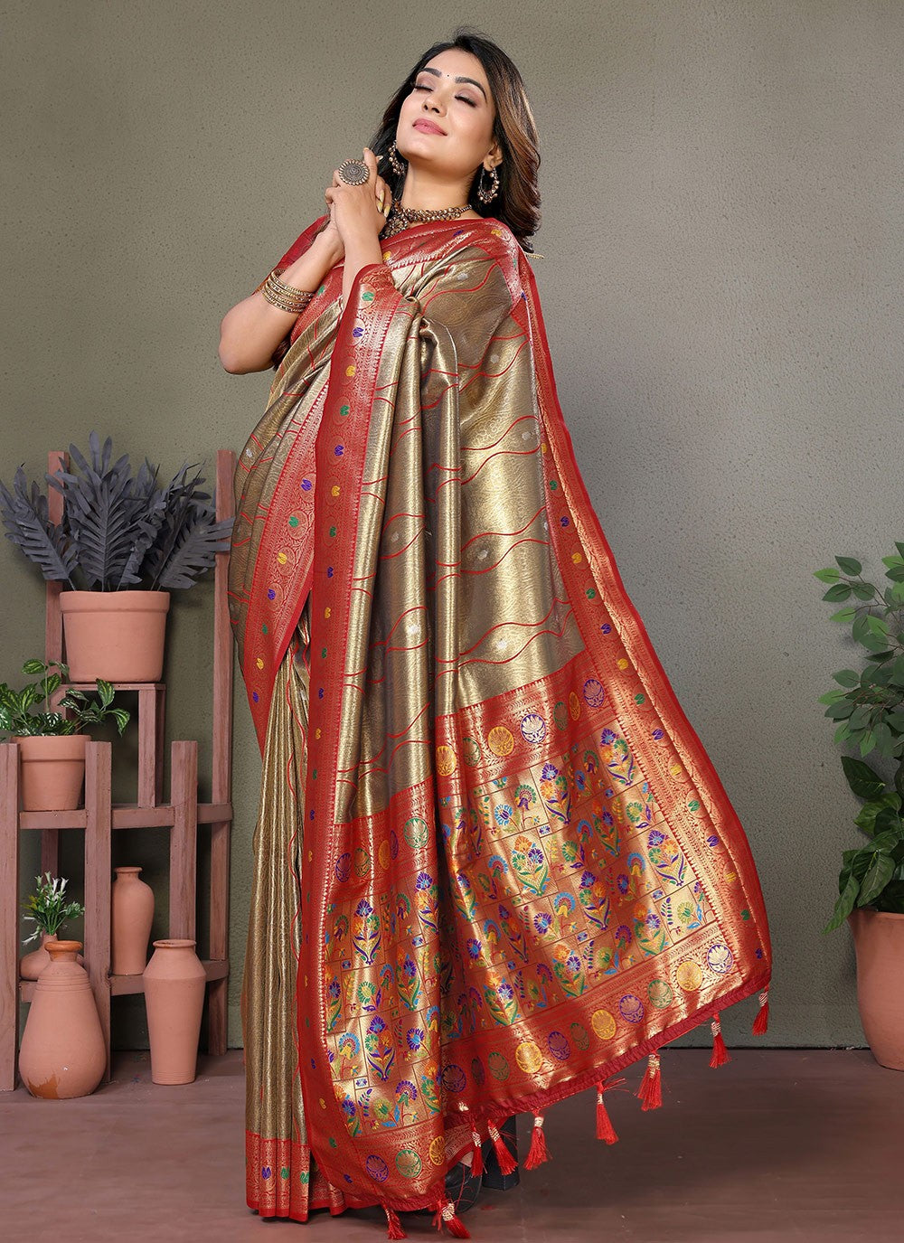 Woven Banarasi Silk Brown Saree S14787