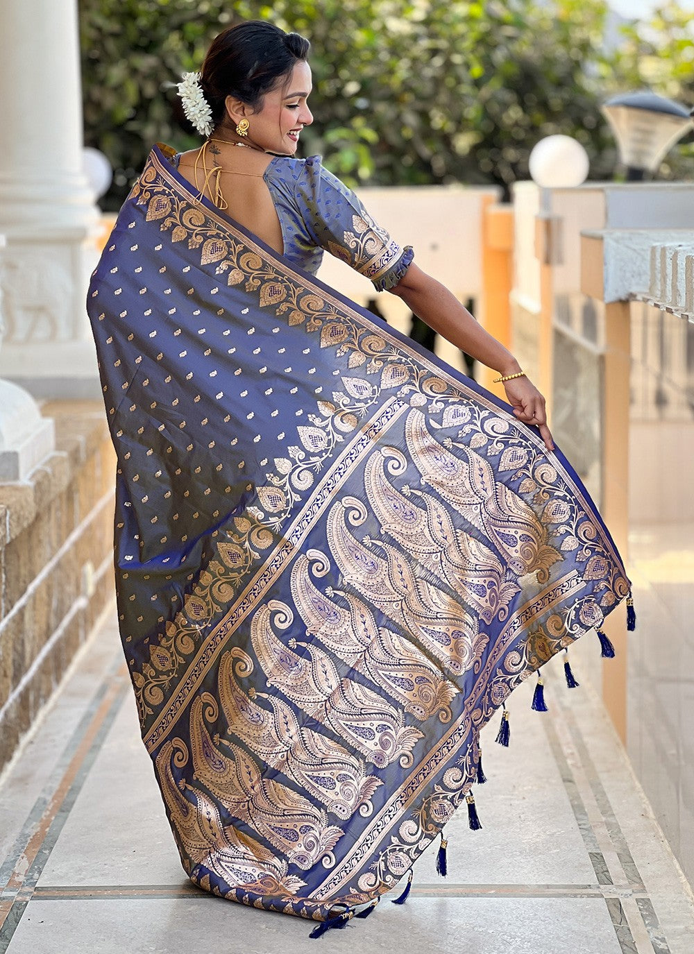 Blue Banarasi Silk Contemporary Saree Woven S17146