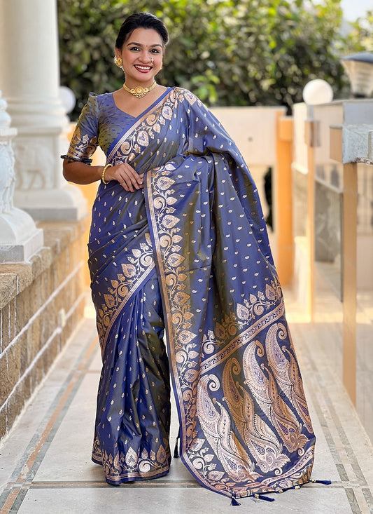 Blue Banarasi Silk Contemporary Saree Woven S17146