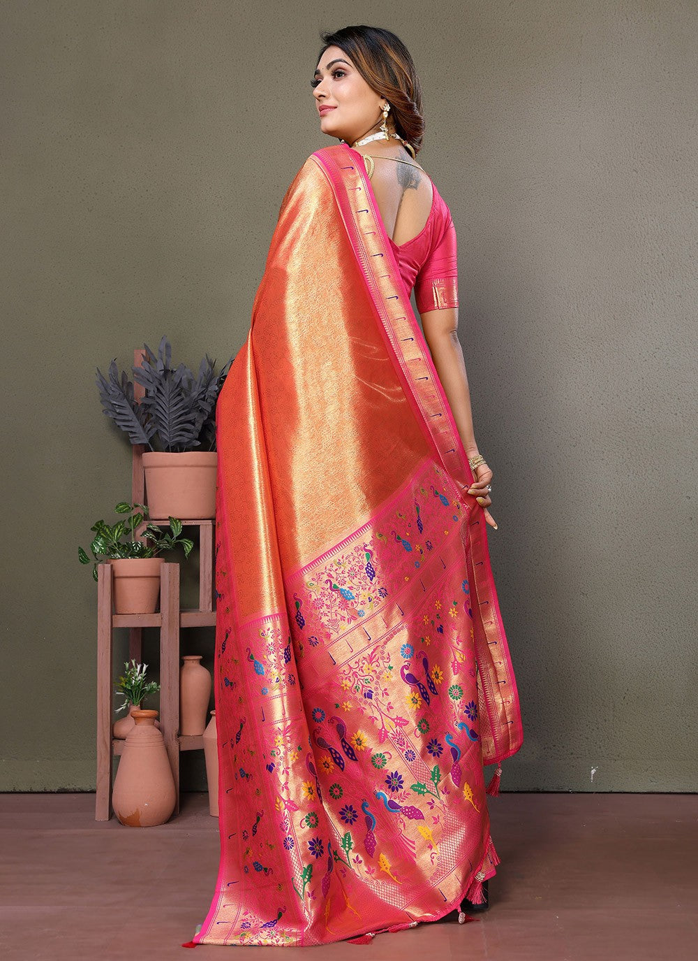 Woven Banarasi Silk Orange Saree S14701