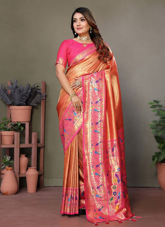 Woven Banarasi Silk Orange Saree S14701
