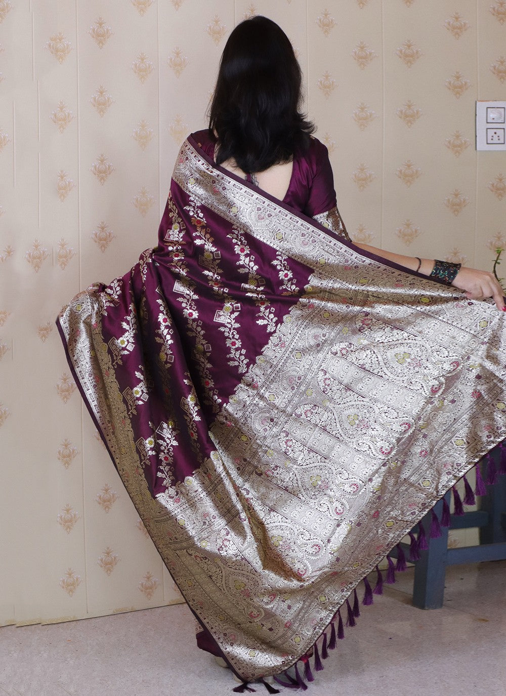 Wine Banarasi Silk Classic Saree Woven S19530