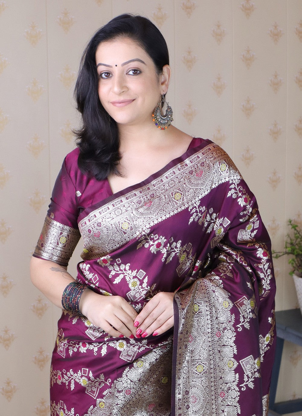Wine Banarasi Silk Classic Saree Woven S19530