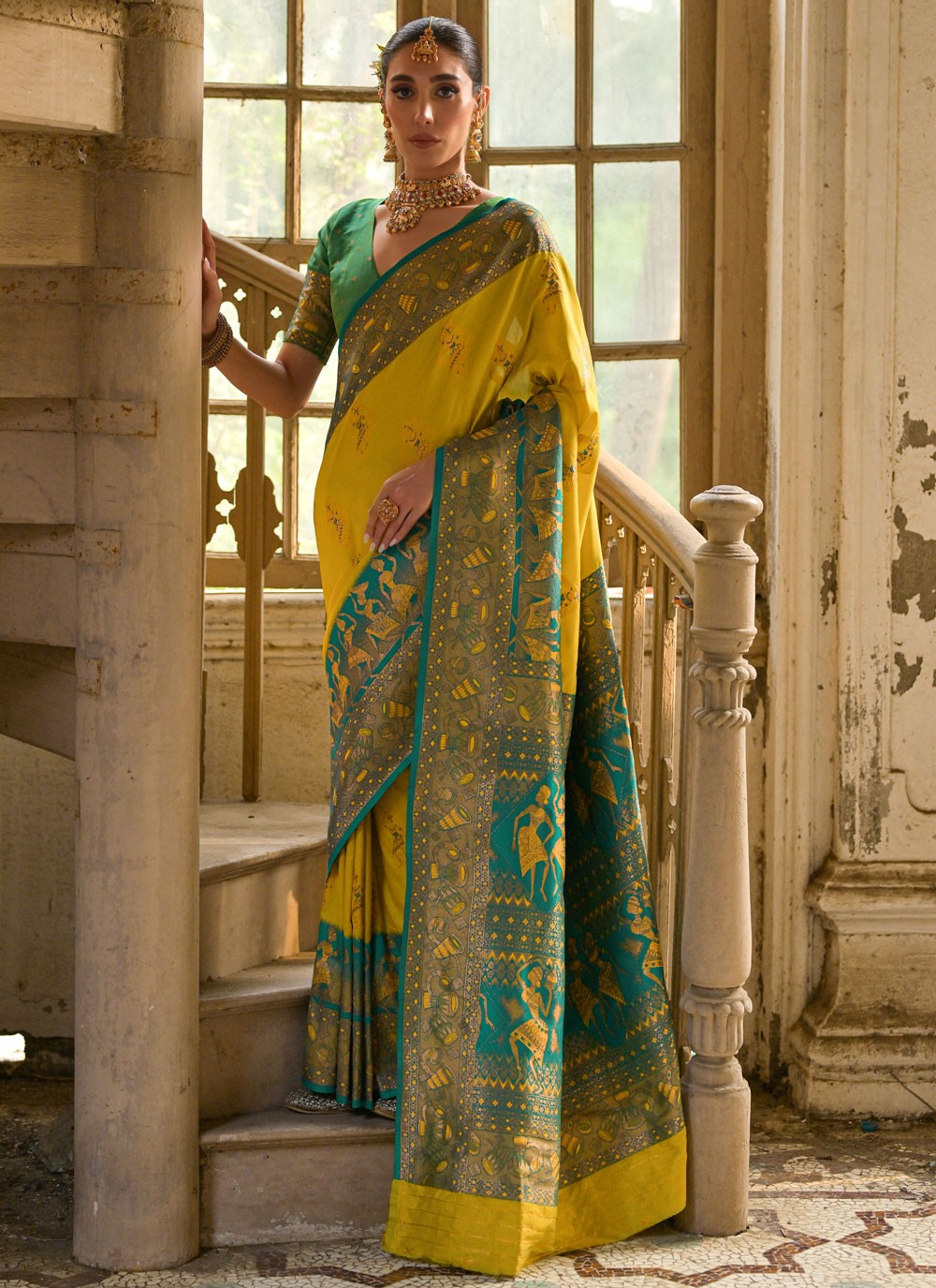 Traditional Woven Yellow Banarasi Silk Saree S13055