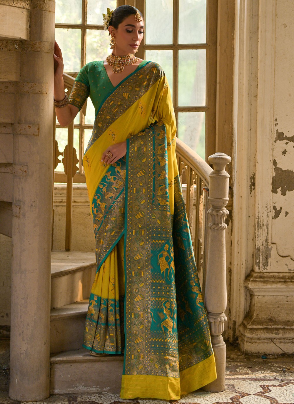 Traditional Woven Yellow Banarasi Silk Saree S13055