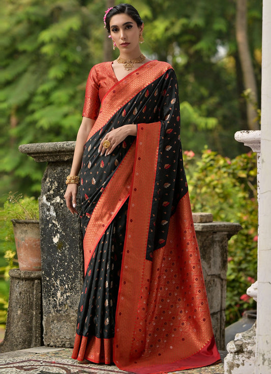 Classic Saree Woven Black Banarasi Silk Saree S13046