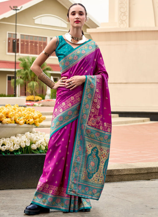 Weaving Zari Banarasi Silk Purple Saree S14662