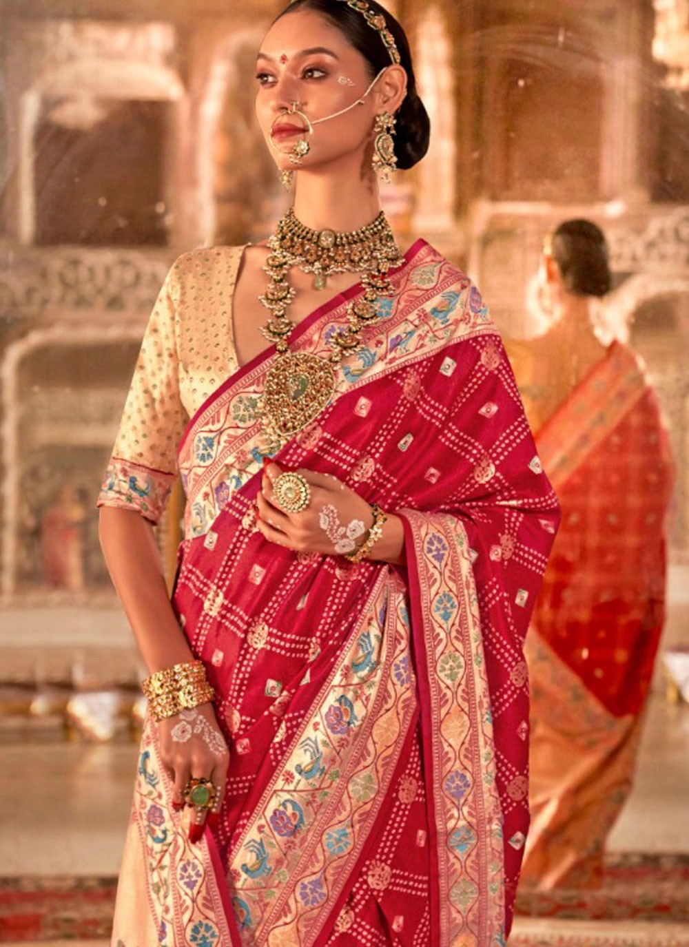 Bandhej Silk Red Contemporary Saree S15500