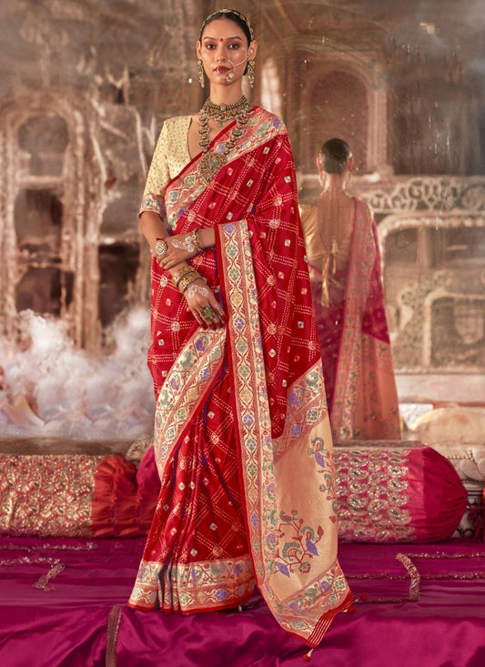 Bandhej Silk Red Contemporary Saree S15500