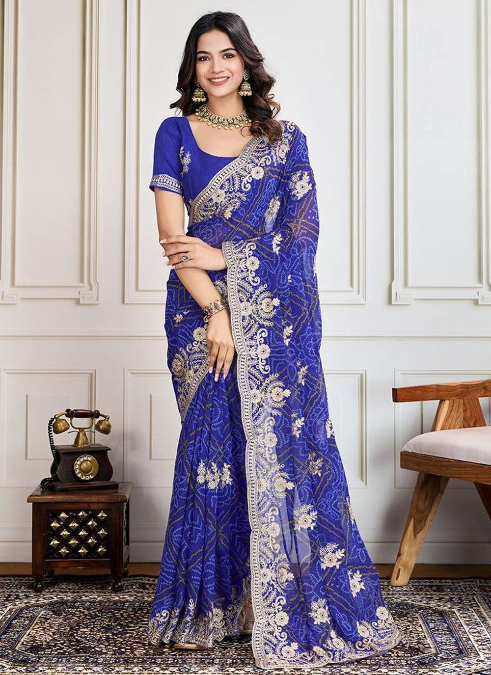 Bandhej Georgette Blue Saree S13914