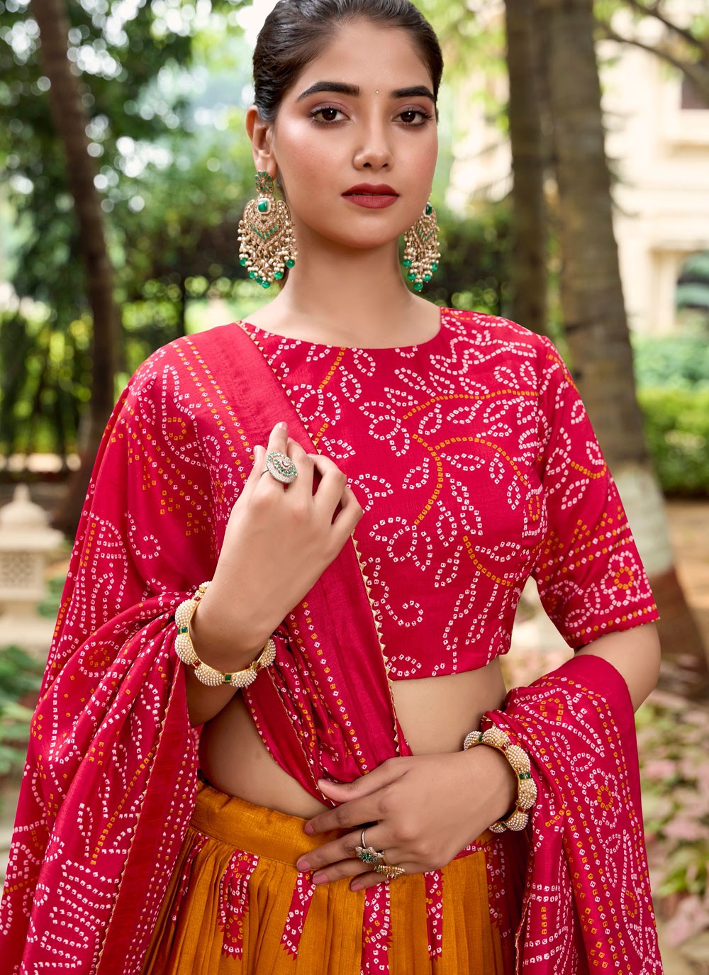 Bandhej Tussar Silk A - Line Lehenga - L2736