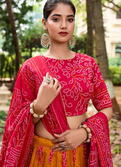 Bandhej Tussar Silk A - Line Lehenga - L2736