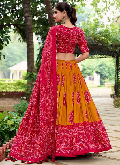 Bandhej Tussar Silk A - Line Lehenga - L2736