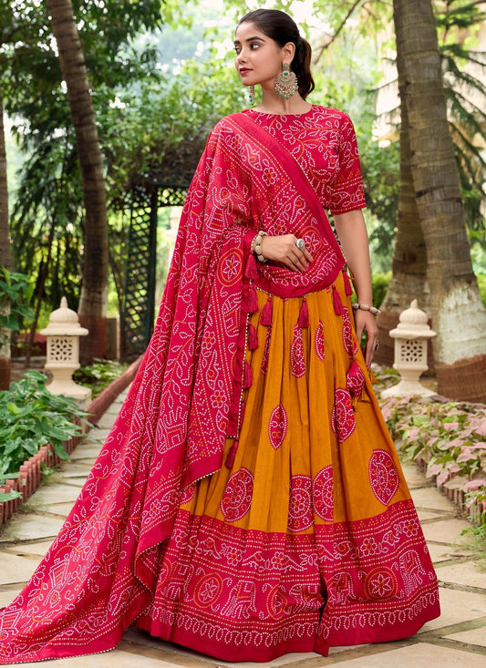 Bandhej Tussar Silk A - Line Lehenga - L2736