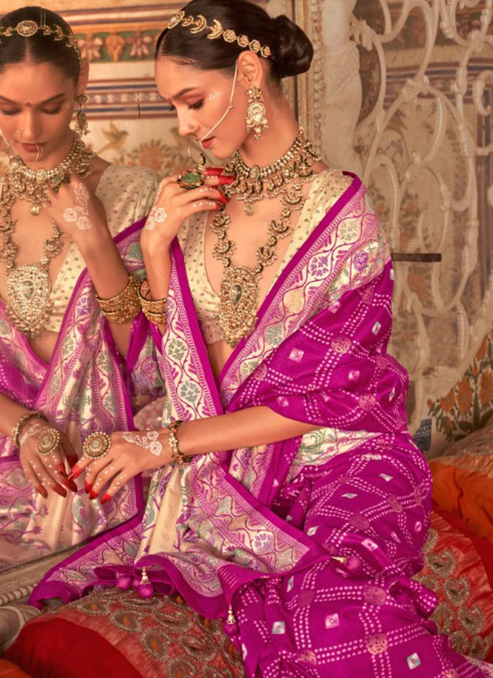 Bandhej Silk Hot Pink Traditional Saree S15502