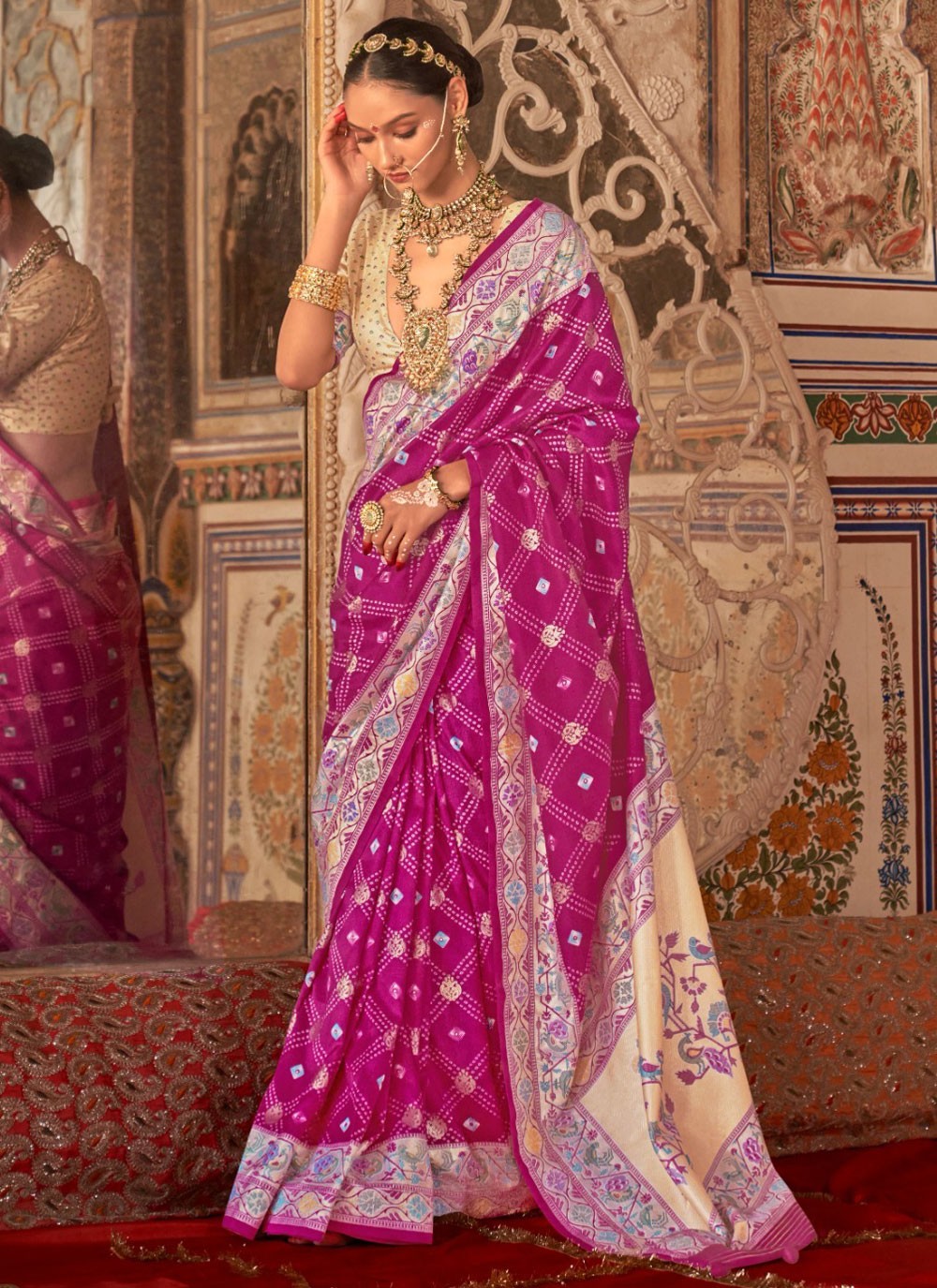 Bandhej Silk Hot Pink Traditional Saree S15502