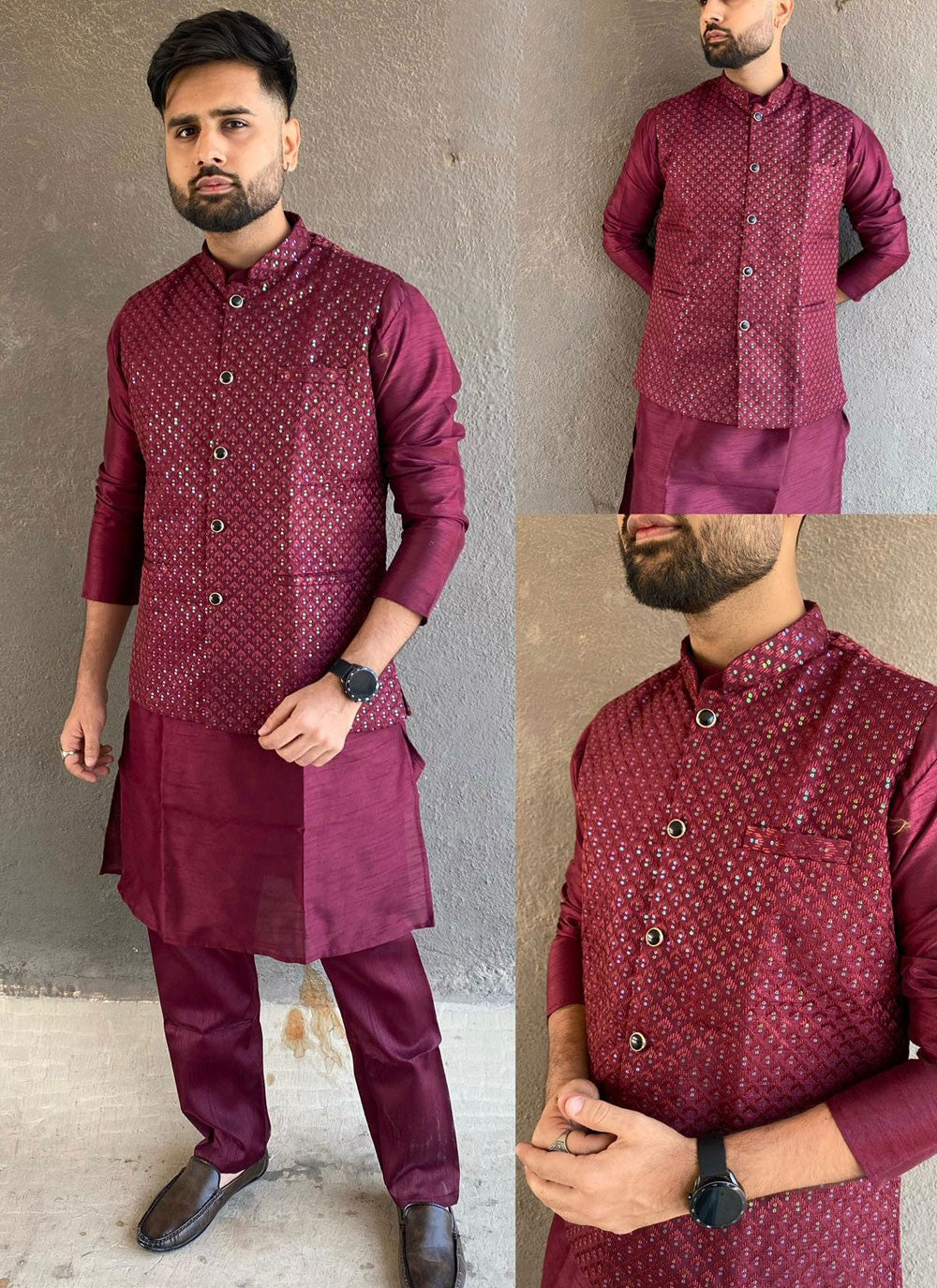 Embroidered Banglori Silk Purple Kurta Payjama With Jacket - M6867