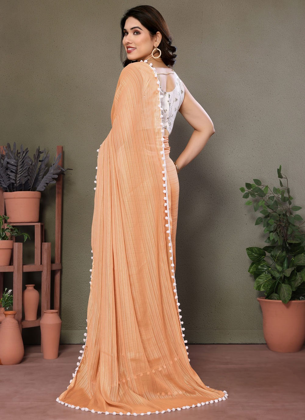 Designer Border Work Cream, Orange Banglori Silk S12475