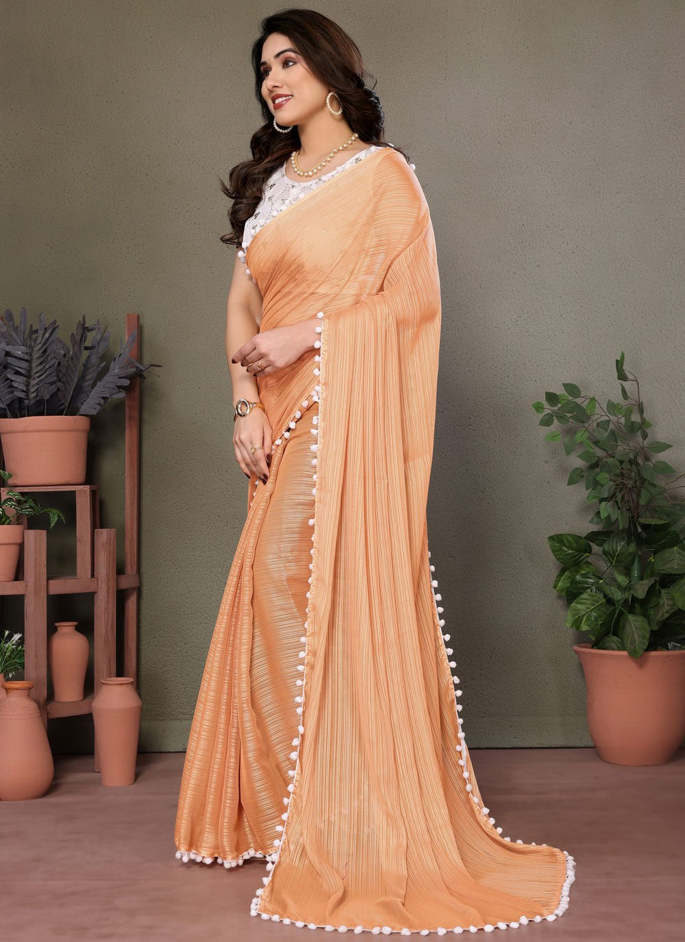 Designer Border Work Cream, Orange Banglori Silk Saree S12475