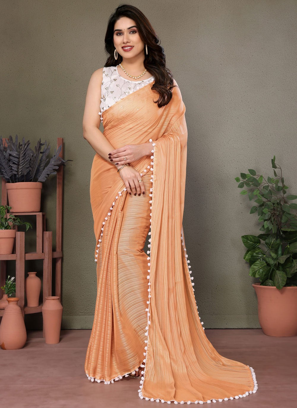 Designer Border Work Cream, Orange Banglori Silk Saree S12475