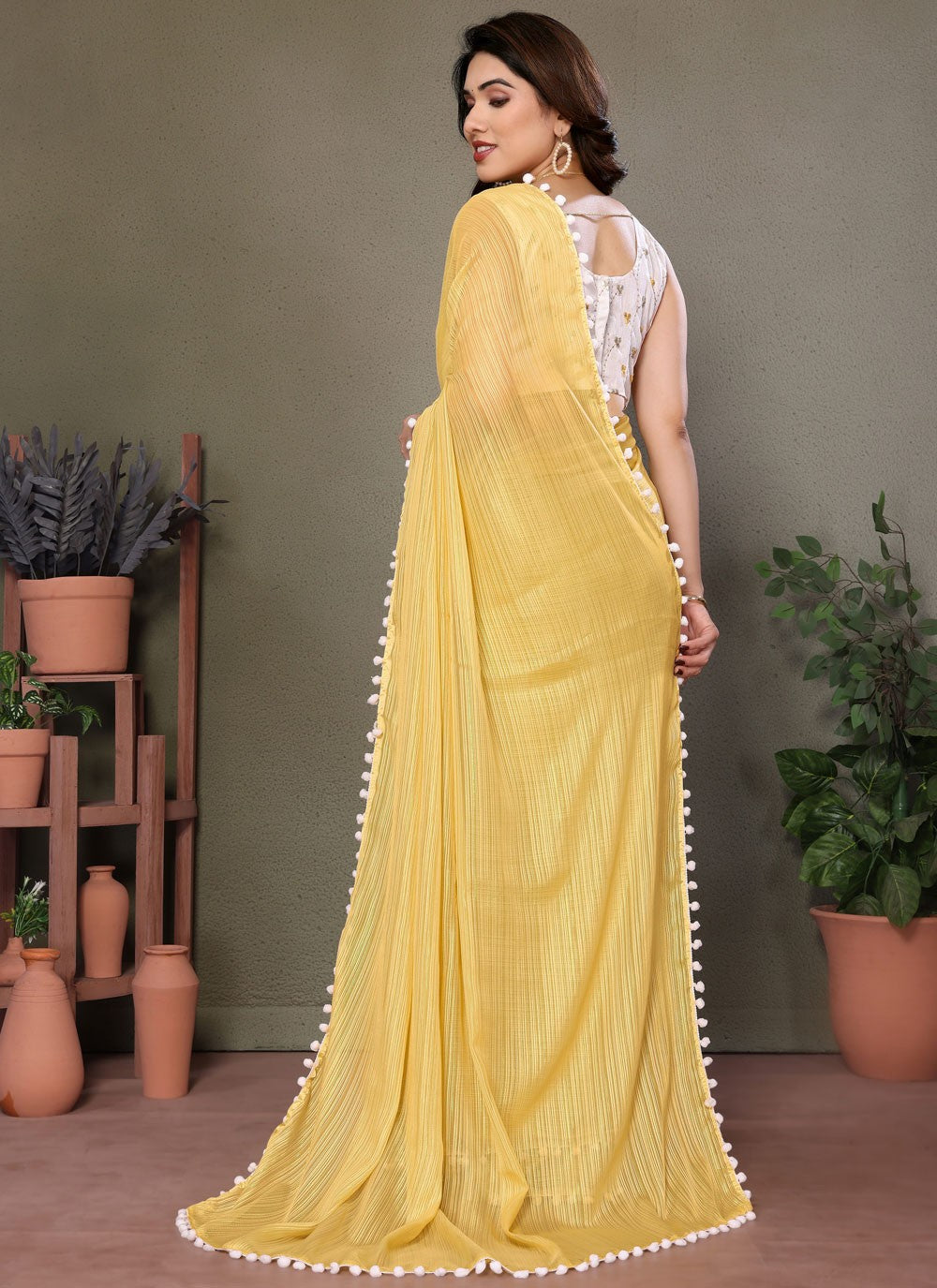 Designer Border Work Yellow Banglori Silk S12479