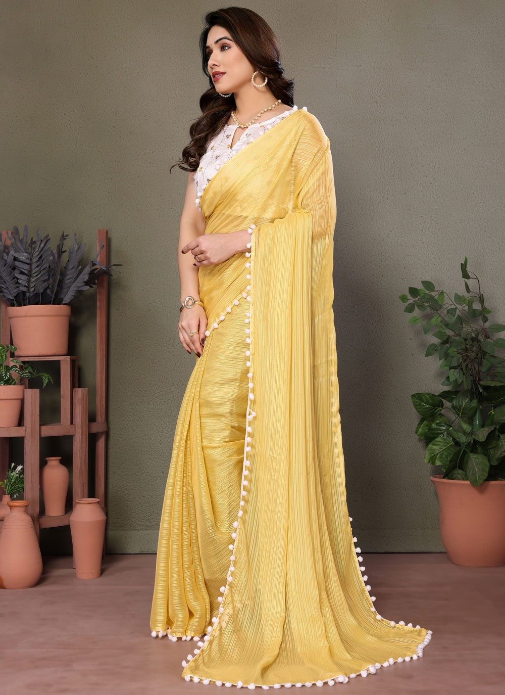 Designer Border Work Yellow Banglori Silk S12479