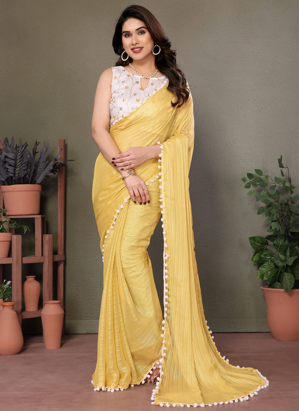 Designer Border Work Yellow Banglori Silk S12479