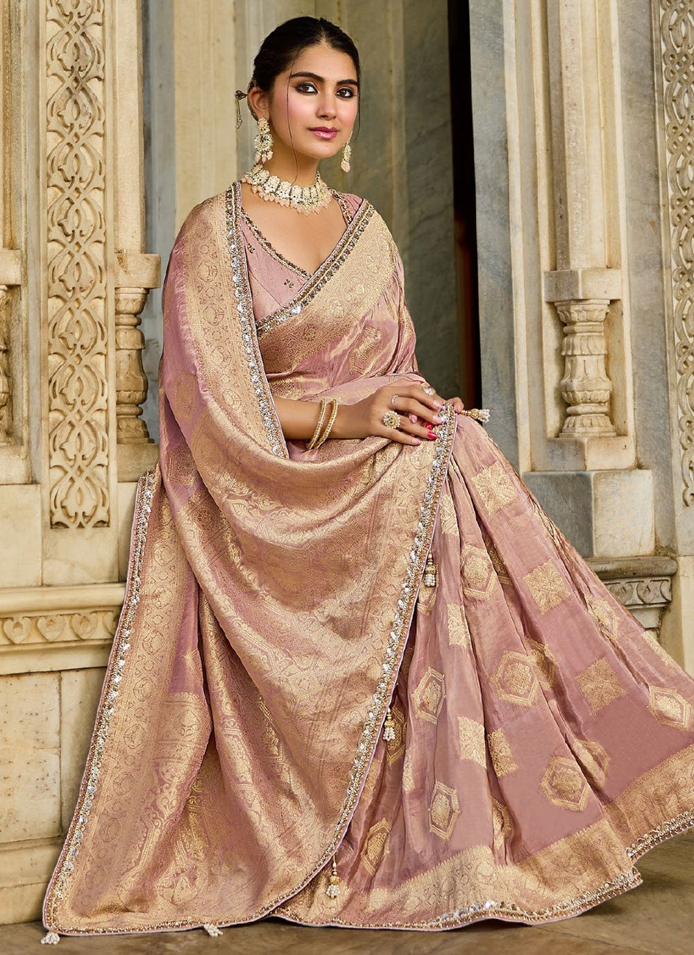 Pink Tissue Classic Saree Beads S19771