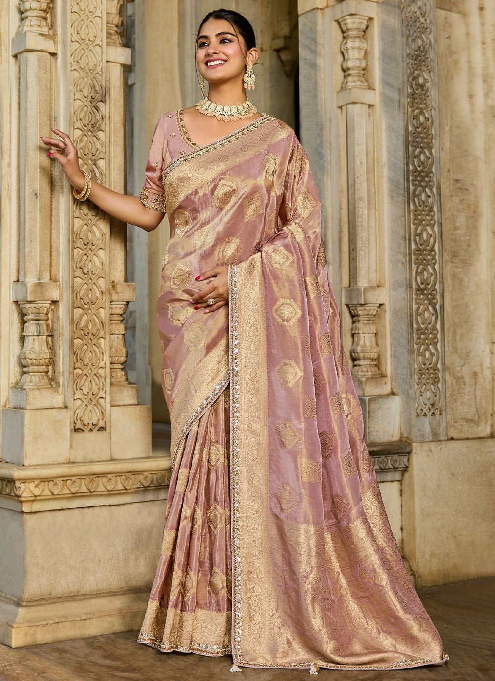 Pink Tissue Classic Saree Beads S19771