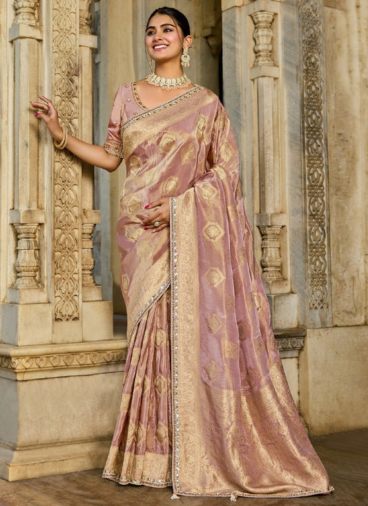 Pink Tissue Classic Saree Beads S19771