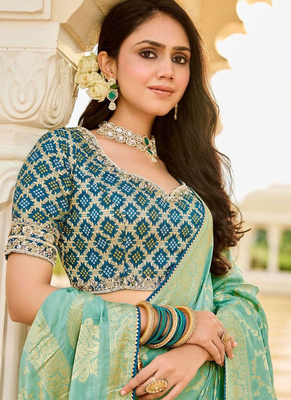 Sea Green Viscose Trendy Saree Beads S19768