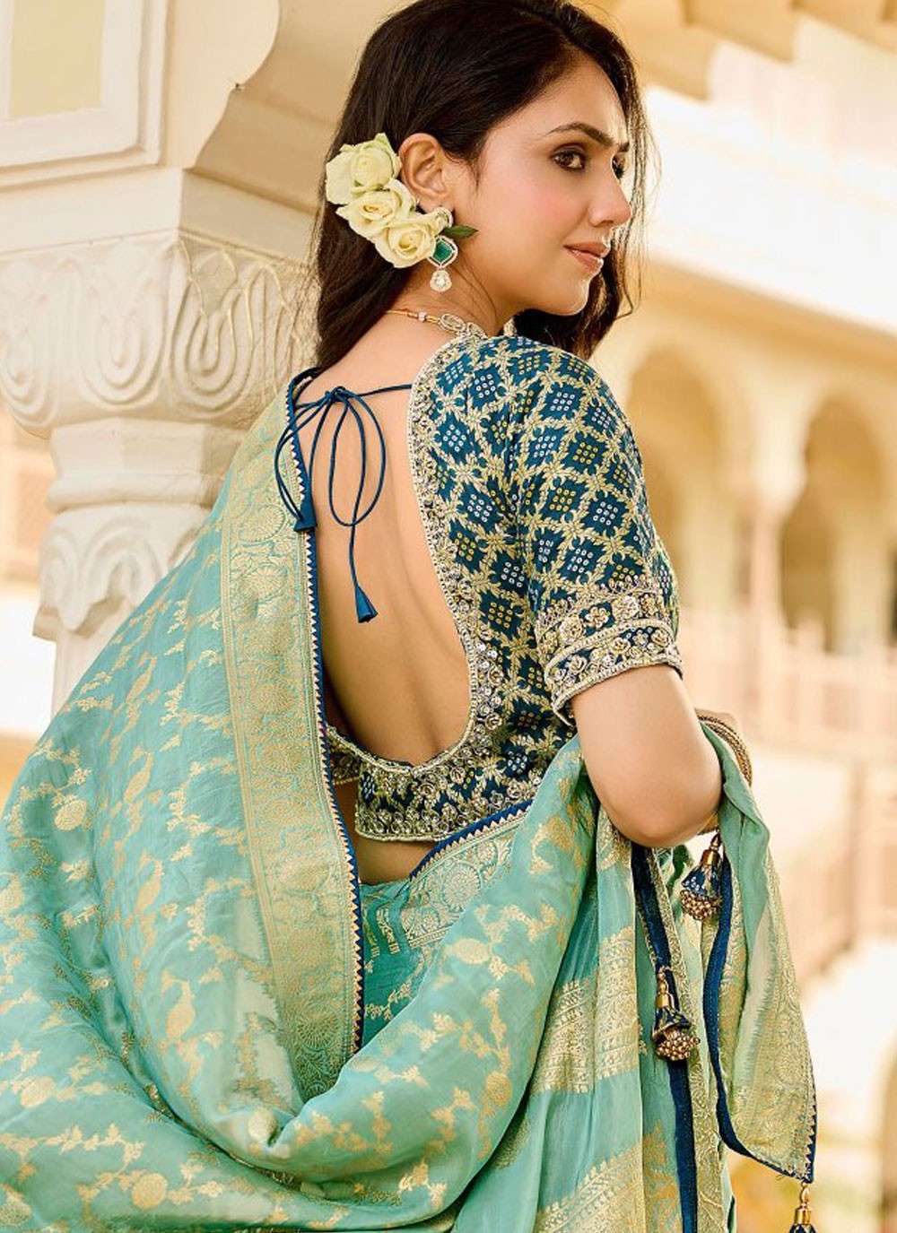 Sea Green Viscose Trendy Saree Beads S19768