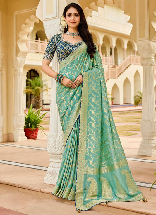 Sea Green Viscose Trendy Saree Beads S19768