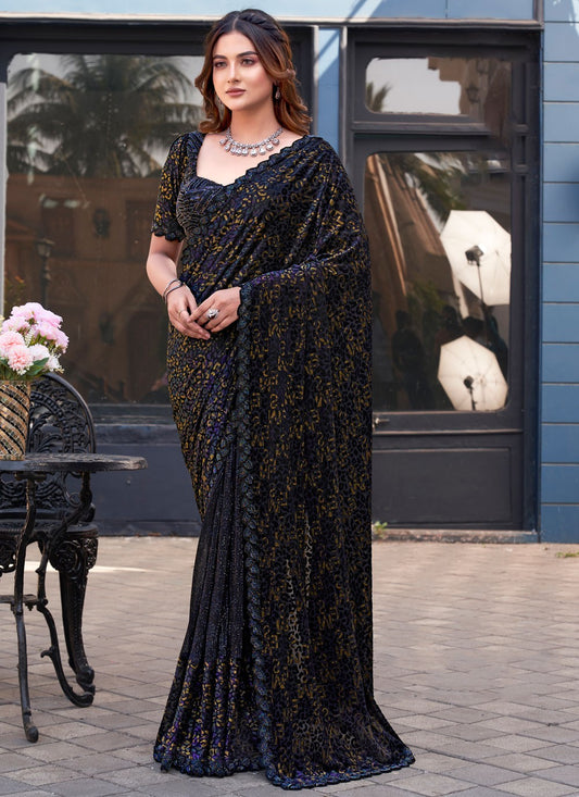Beads Fancy Fabric Black Saree S13832