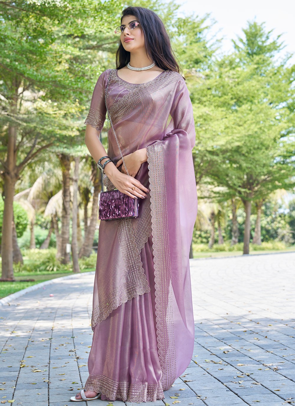 Beads, Cutdana, Swarovski Cotton Silk Saree - S11617