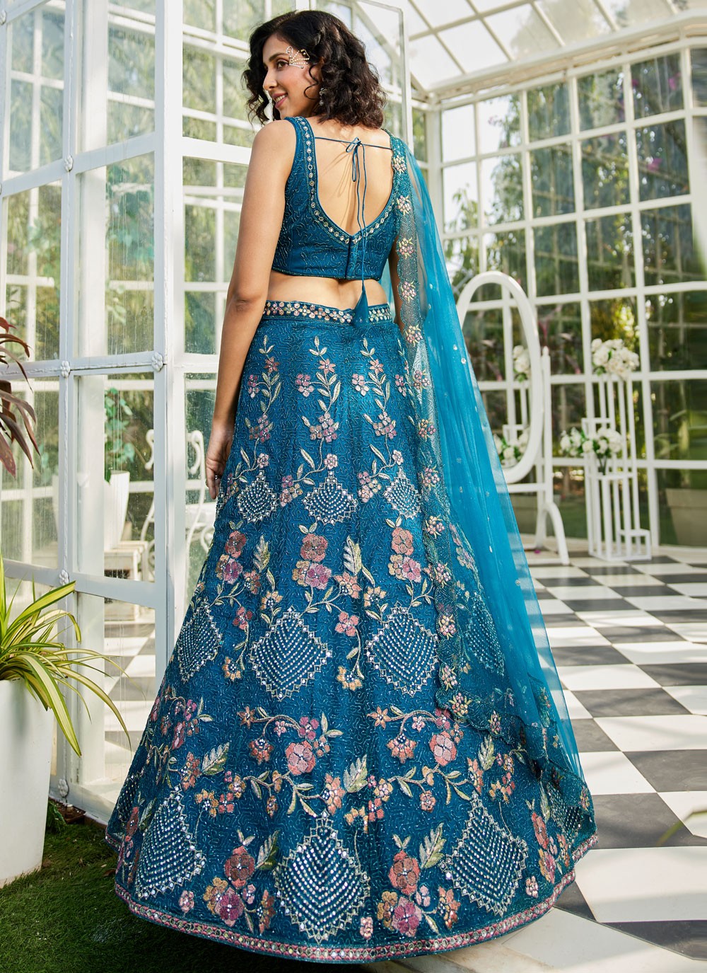 Beads Net Navy Blue Lehenga - L3383