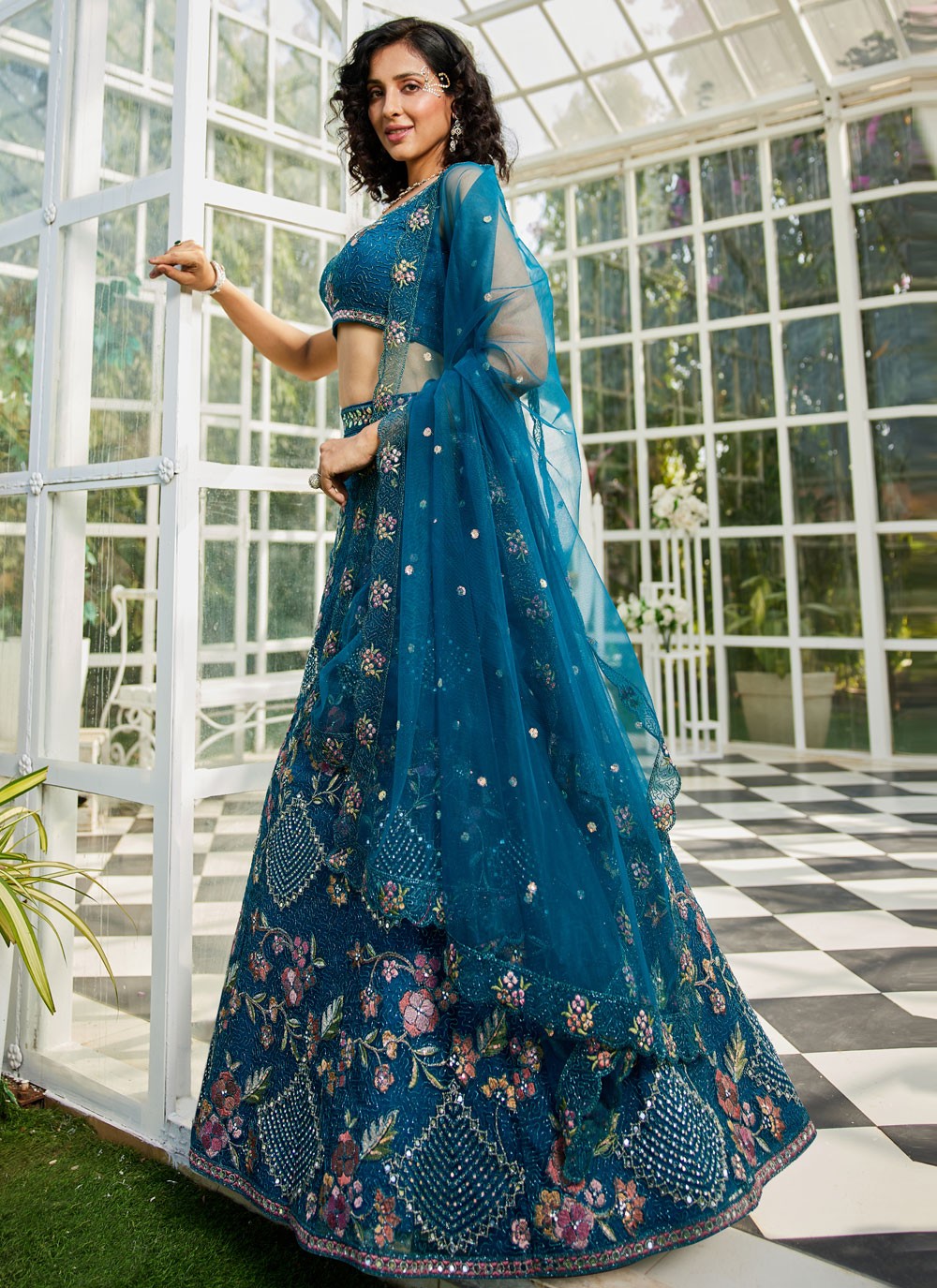 Beads Net Navy Blue Lehenga - L3383