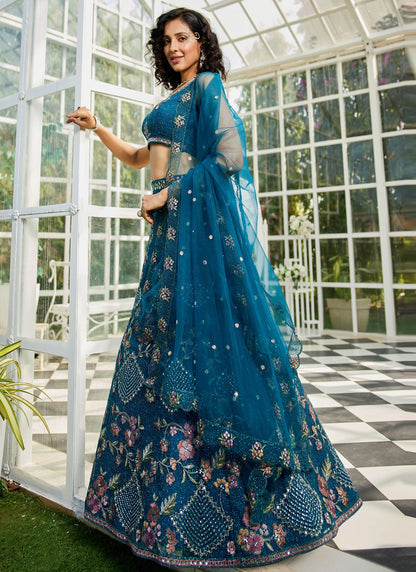 Beads Net Navy Blue Lehenga - L3383
