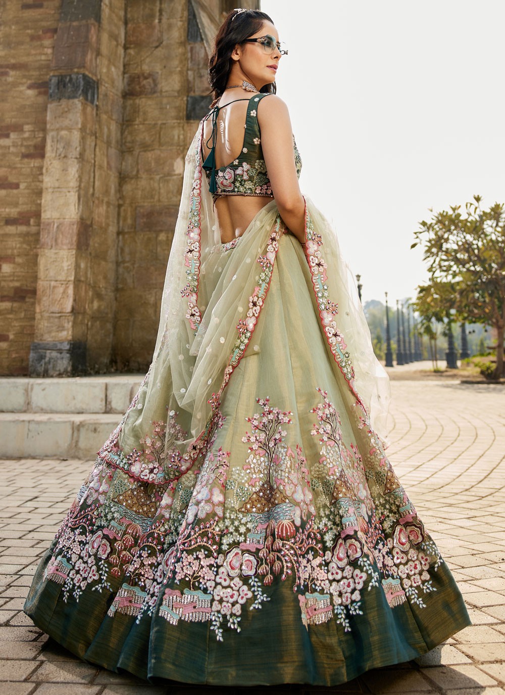 Beads Net Green Lehenga Choli L3754
