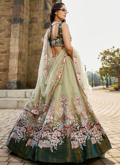 Beads Net Green Lehenga Choli L3754