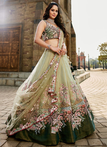 Beads Net Green Lehenga Choli L3754