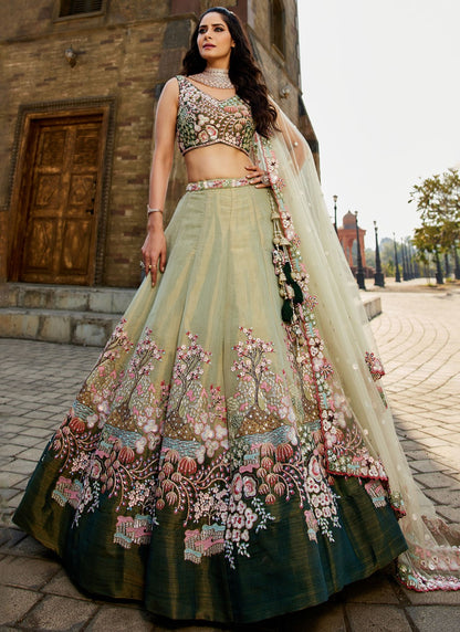 Beads Net Green Lehenga Choli L3754