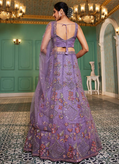 Beads Net Lavender Lehenga - L3385