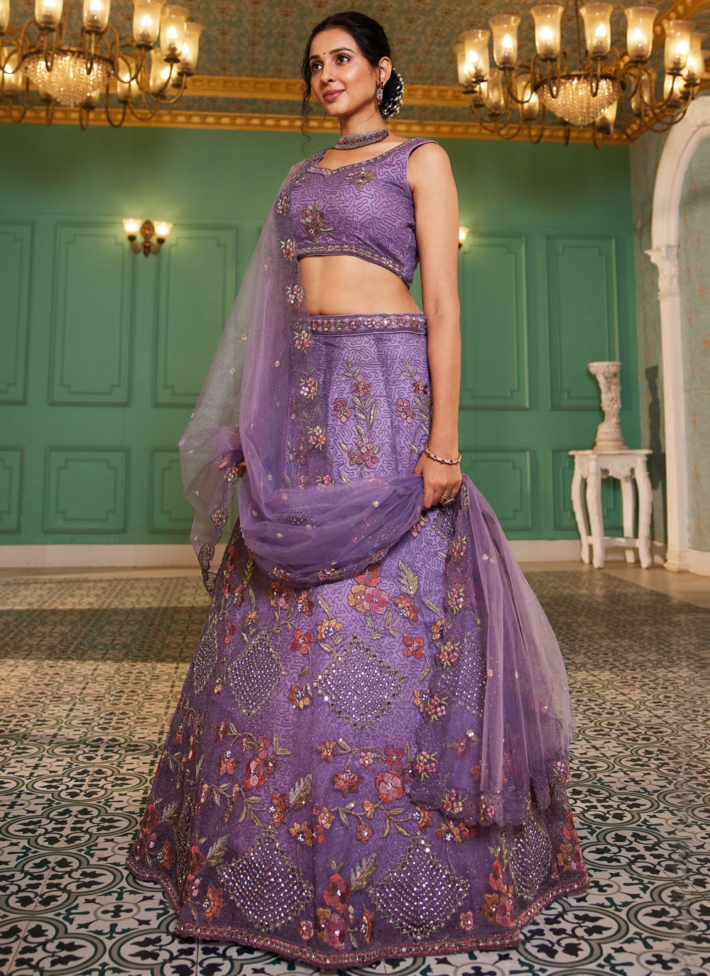 Beads Net Lavender Lehenga - L3385