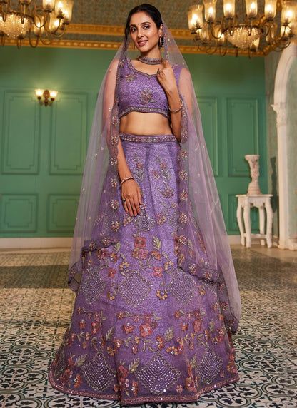 Beads Net Lavender Lehenga - L3385
