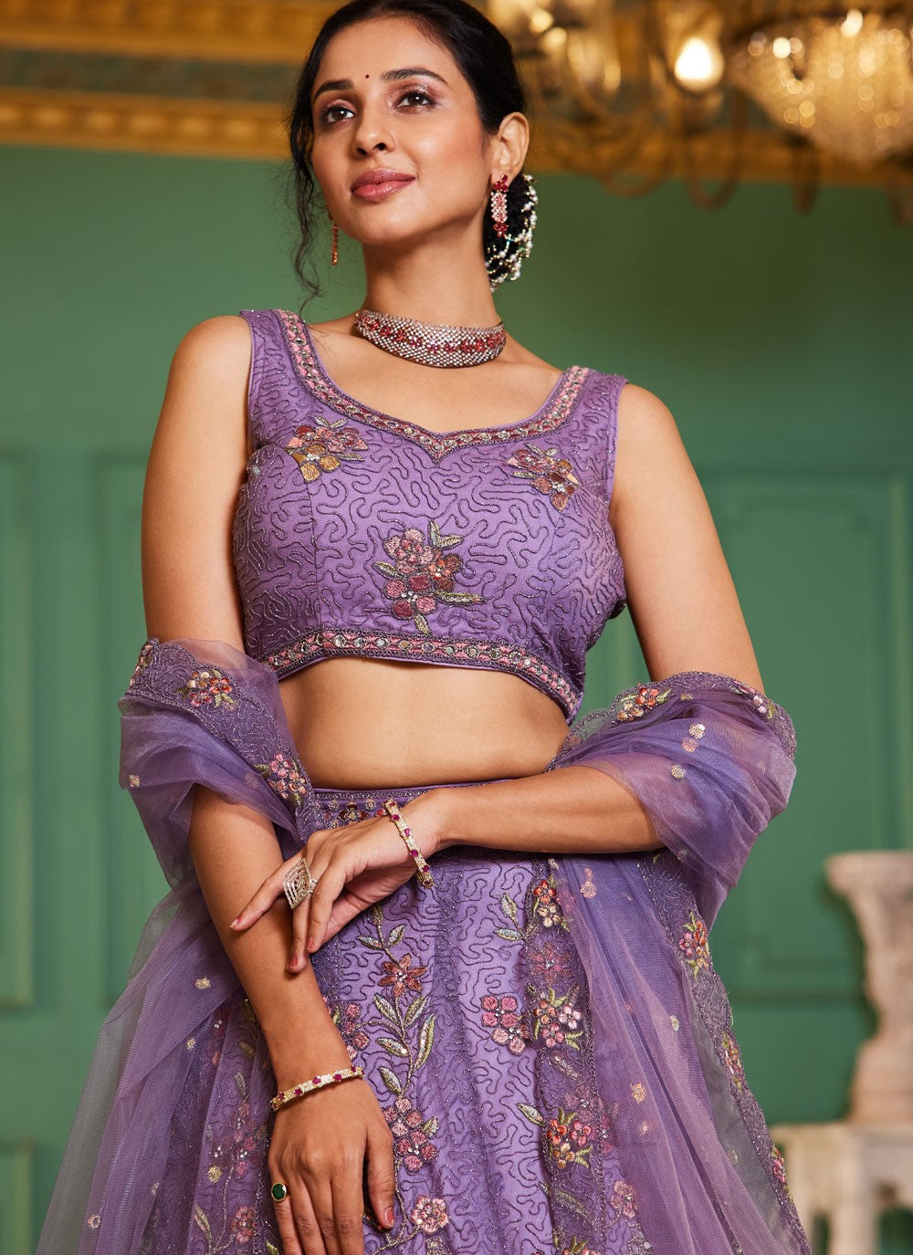 Beads Net Lavender Lehenga - L3385