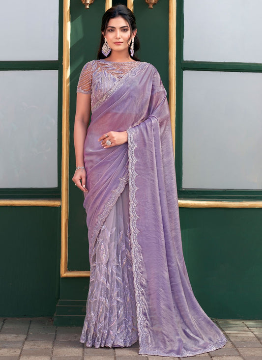 Beads Fancy Fabric Lavender Saree S14071